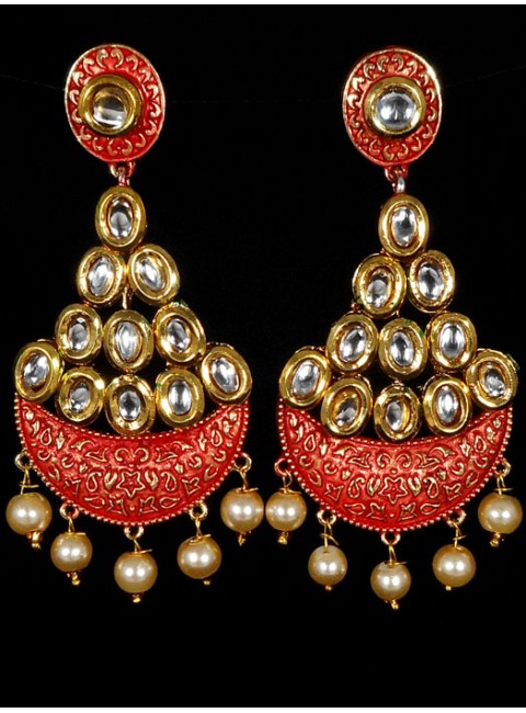 Kundan Earrings with Meenakari Work